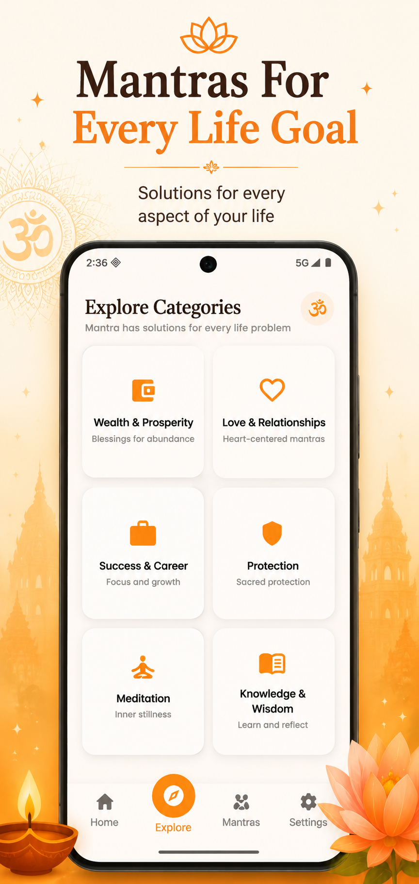 Mantraas app categories mockup